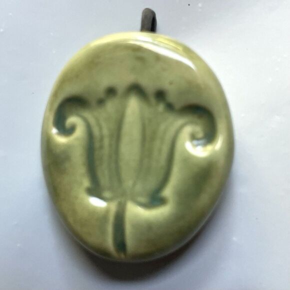 New Ceramic Bohemian Floral Pendant - Handmade one of a kind Green Fleur Flower - Picture 1 of 4